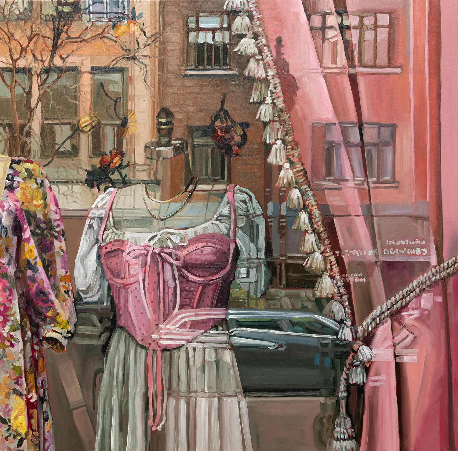 Behind the Pink Curtains - Painting by Iryna Merkulova